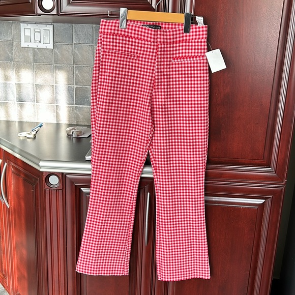 ZARA red/white mini gingham print trousers size small - Picture 8 of 12